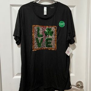 LUCK LOVE BLACK SEQUIN TSHIRT